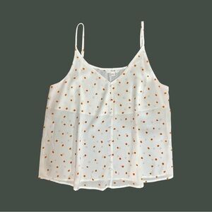 E&M, NWOT, WOMENS CAMI. WHITE WITH ORANGE/RUST POLKA DOTS. SIZE S
